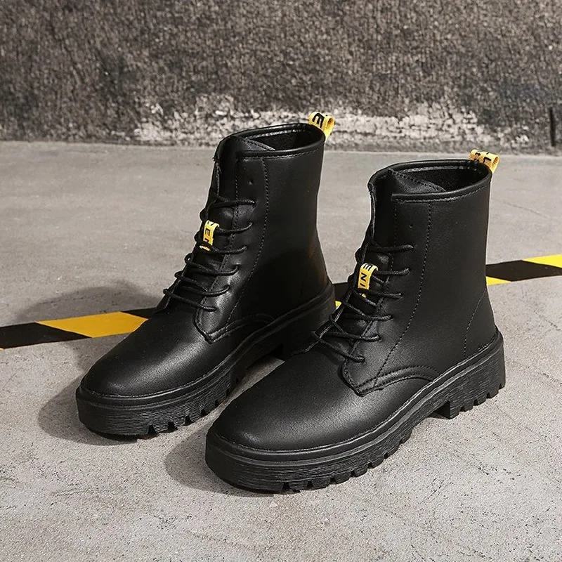 

Leather Boots Women Ankle Boots Motocycle Boots Female Shoes Autumn Lace Up Winter Motorcycle Boots 2019 New British Style