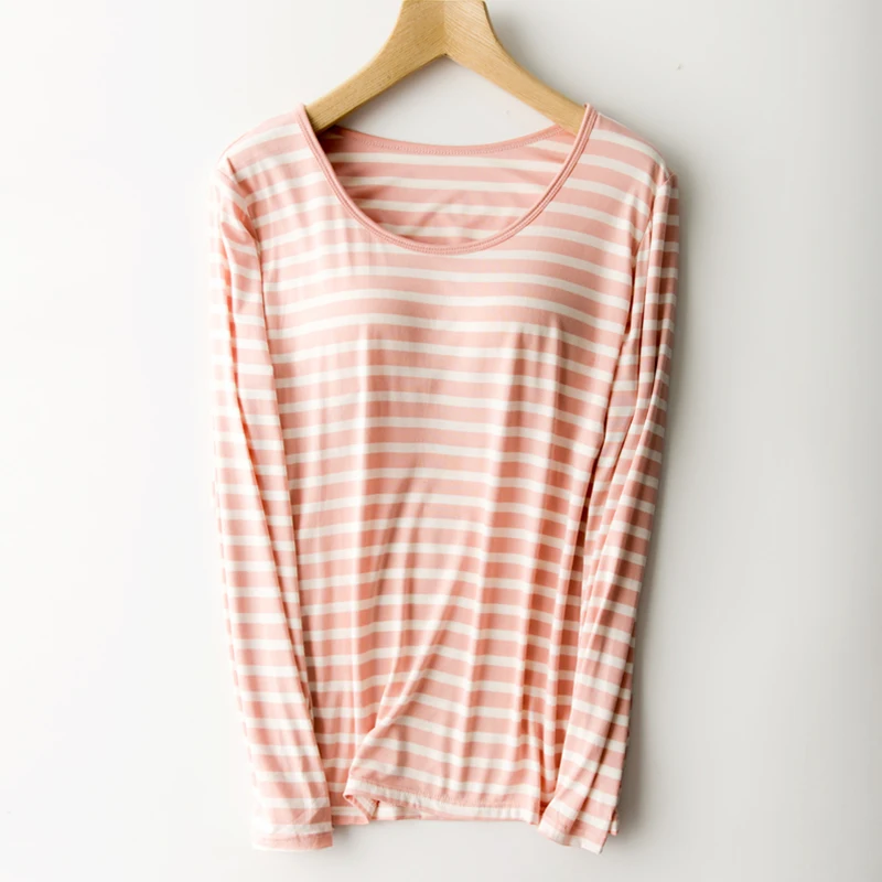 Бюстгальтер-футболка женский мягкий с длинным рукавом в полоску | Женская одежда