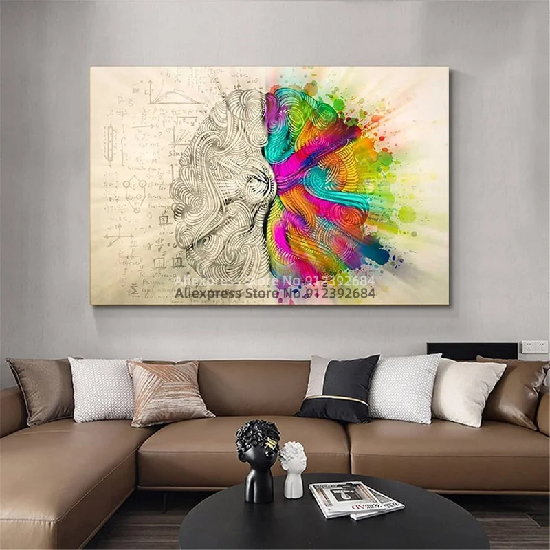 Left and Right Brain Large Canvas Wall Art Science Inspirational Education Printed Stretched Framed Poster for Living Room |