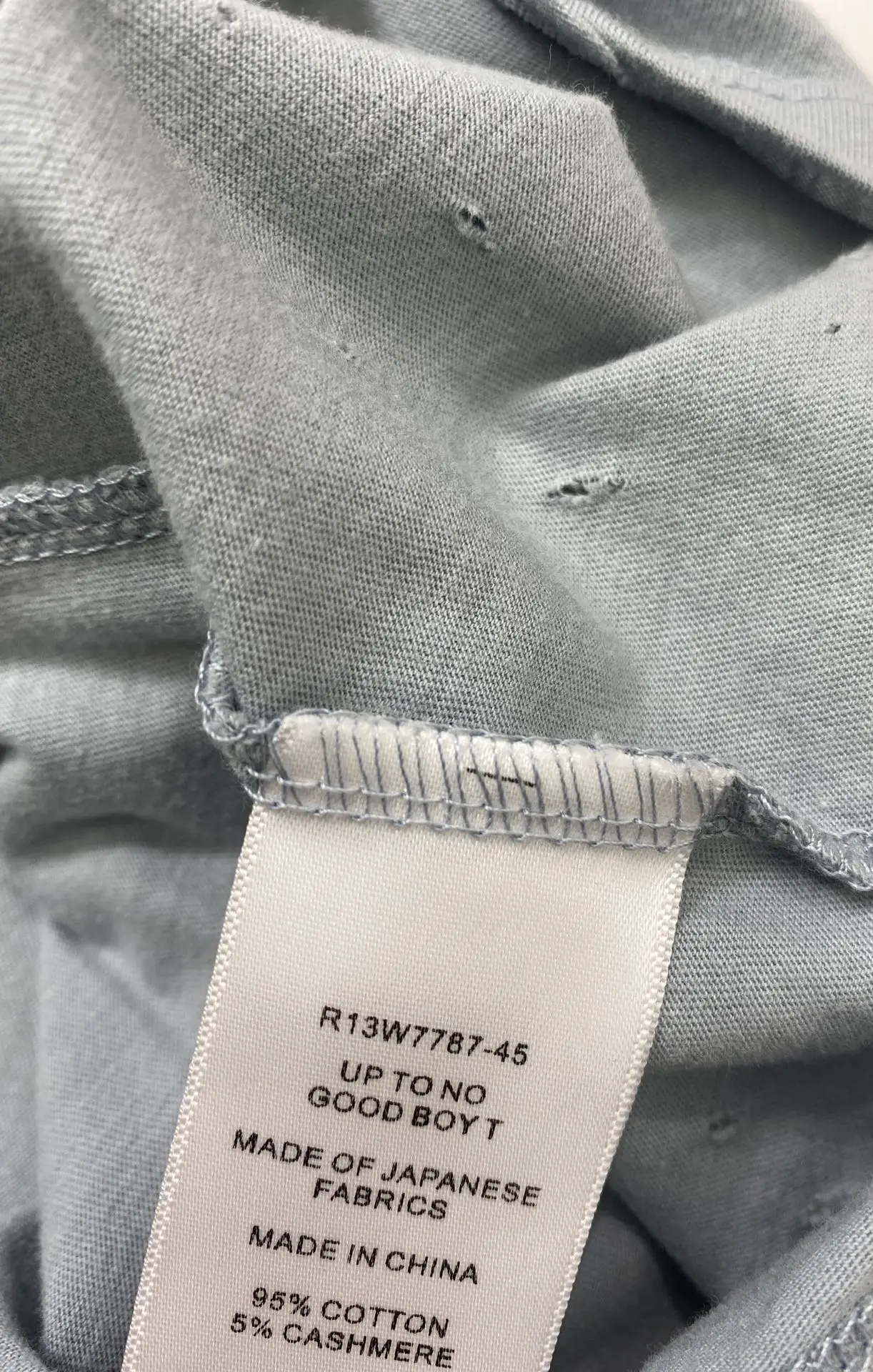 

Distressed Hole Frayed Light and Thin Cotton Cashmere Embroidered T Shirt Women