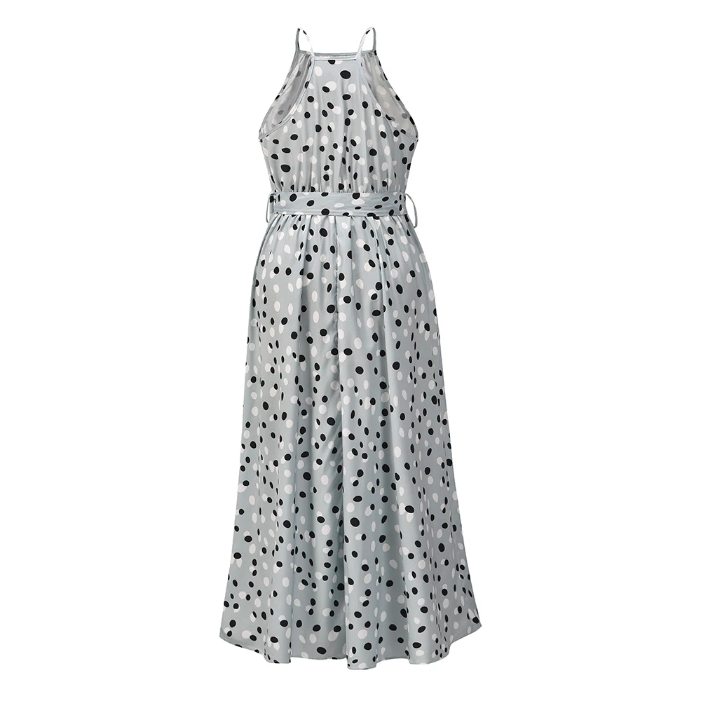 

Spring Summer Women Dress 2021 Polka Dots Halter Sleeveless Casual Long Dress Plus Size Bohemian High Low Dresses