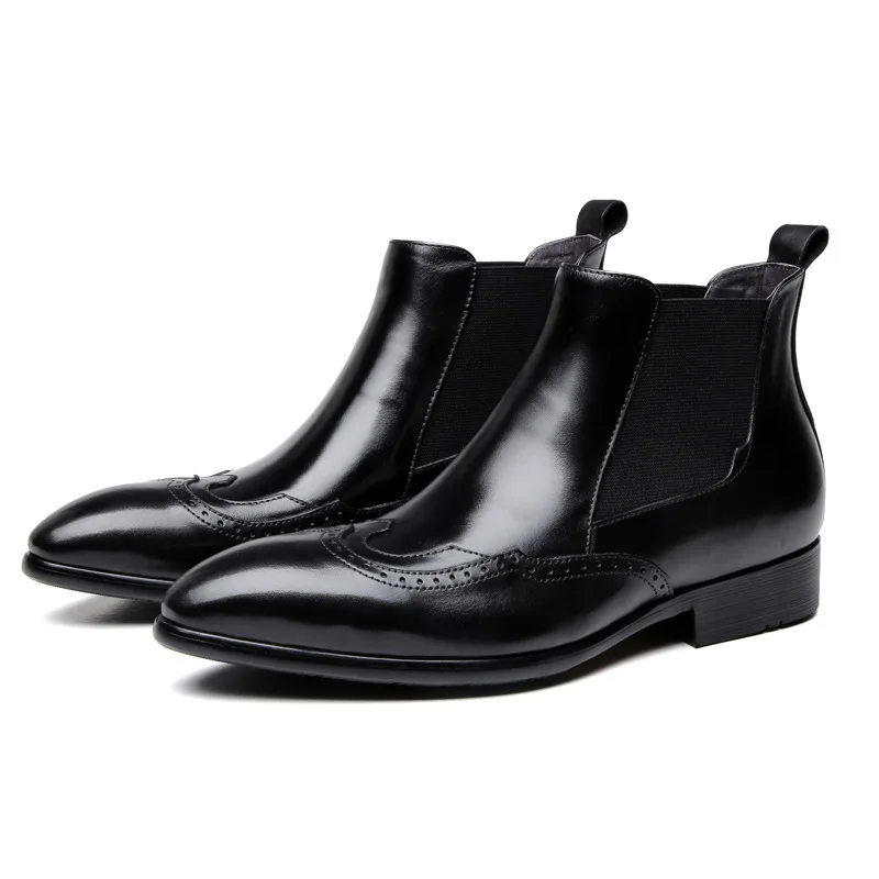 

Italian brand designer women luxury fashion wedding party dress chelsea boots carved brogue genuine leather shoes ankle botas