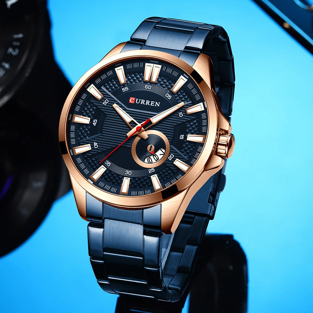 

Silver Black Watches Men's Top Brand CURREN Fashion Causal Quartz Wristwatch Stainless Steel Band Clock Male Watch Reloj Hombres