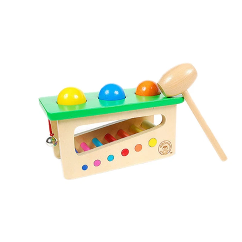 

Kids Knock Ball Toy Wooden Knocking Hammer Rolling Ball Jingle Bell Kids Music Developmental Toy