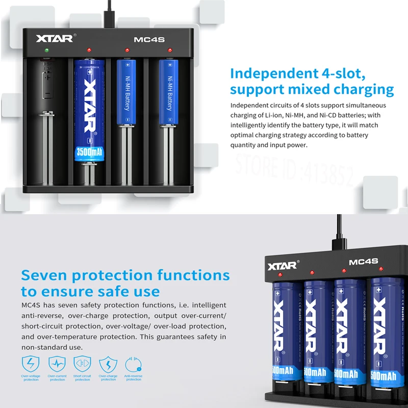 Зарядное устройство XTAR MC4S для аккумуляторов 3 7 в USB-вход зарядное 18650 10400-26650 1 2 Ni-MH/CD
