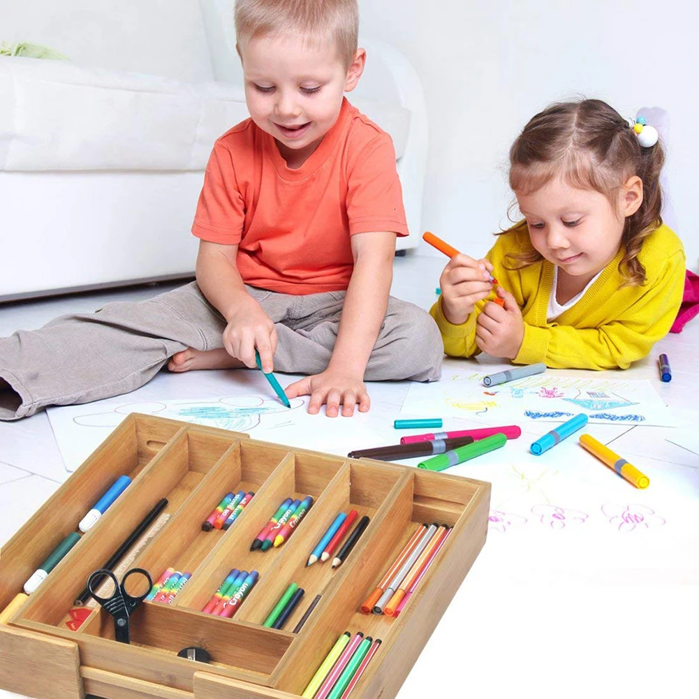 Расширяемый столовые приборы ручка ящика бамбук деревянный Органайзер лоток