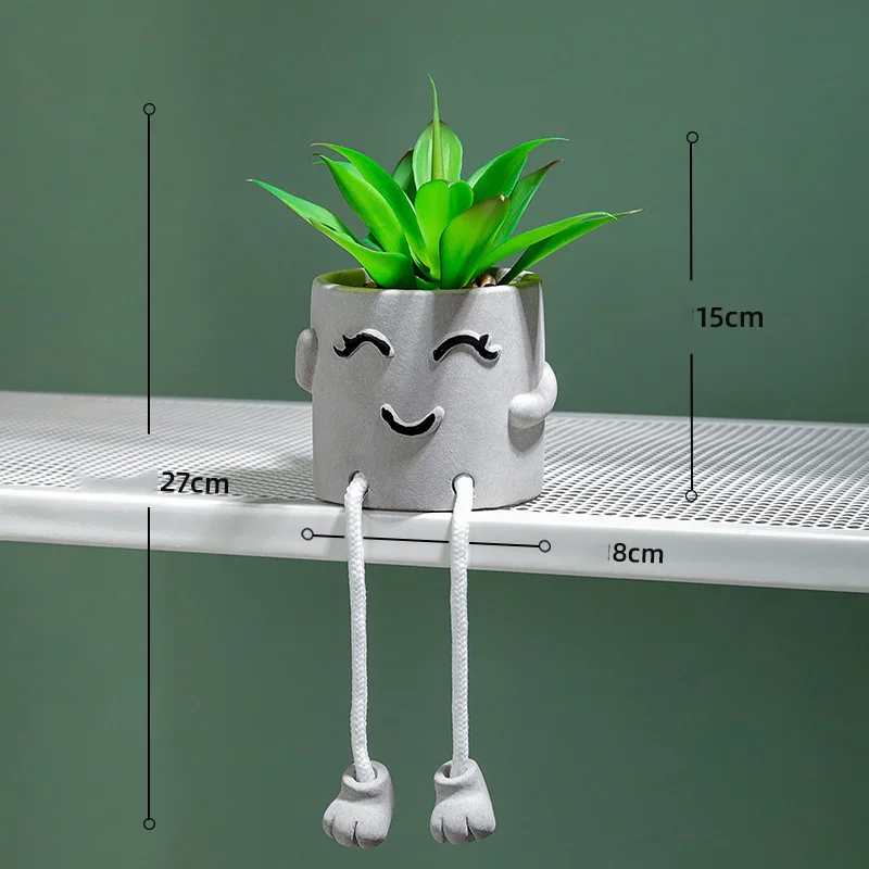 

Handmade Potted Plants Desktop Mini Ornaments White Smile PVC Pots Green Eye Protection Plants Gardening Room Decorations