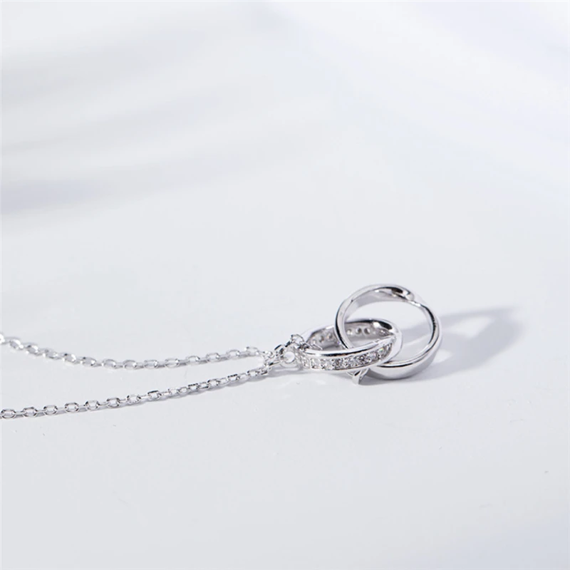 

Sole Memory Zircon Mosaic Double Circle Geometry 925 Sterling Silver Clavicle Chain Female Necklace SNE501