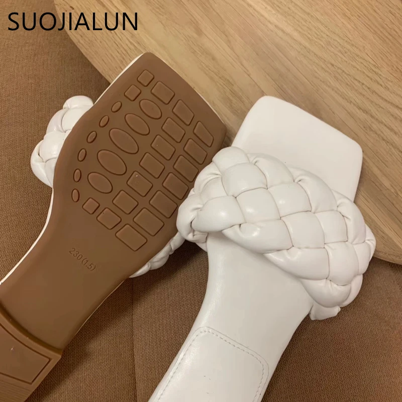 SUOJIALUN 2020 женские брендовые летние шлепанцы высококачественные плетеные