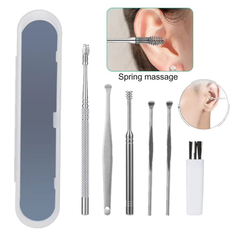 

6 Pcs/set Home Rotating Ear Spoon Stainless Steel Ear Picking Tool Set
