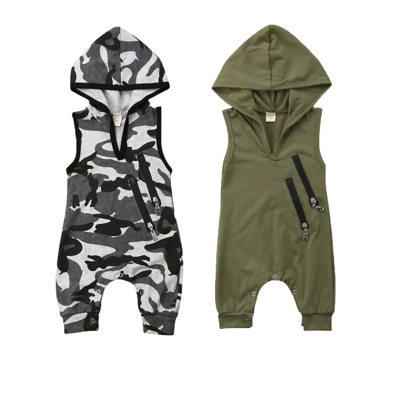 

Pudcoco Summer 2020 New Newborn Toddler Baby Boy Fashion Rompers Camouflage Print Sleeveless Hooded Jumpsuits 0-24M