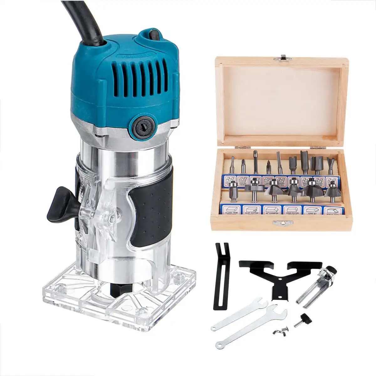 

45000rpm 220V Wood Electric Trimmer Woodworking Trimming Tool Wood Laminate Palm Router Wood Milling Engraving Slotting Machine