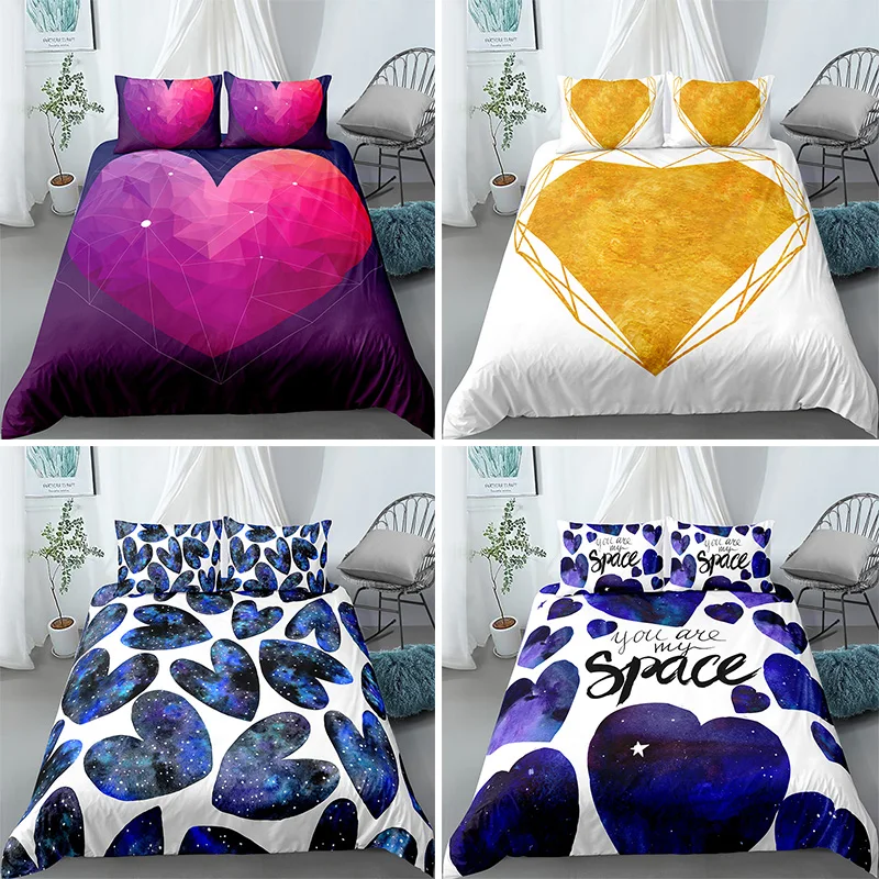 

Cartoon Love Heart Bed Set 2 or 3pcs 3D Duvet Cover Pillowcase Printed Luxury Bedding Sets Home Textile Queen King Size
