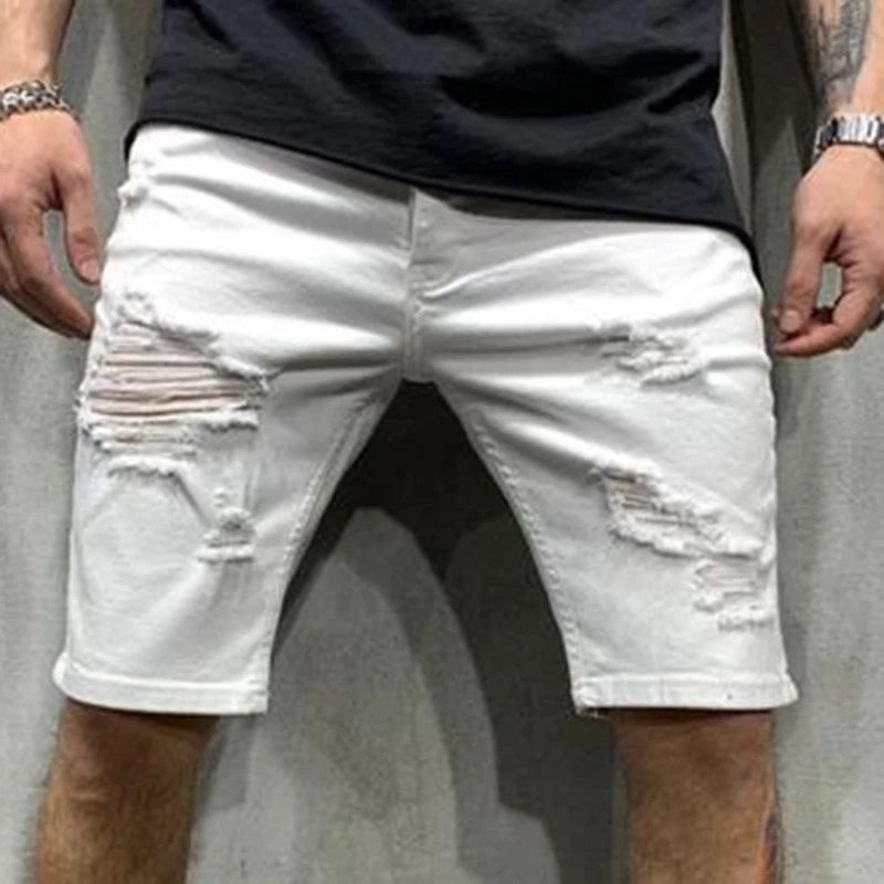 

2021 Summer New Fashion Casual Slim Fit Men's Stretch Short Jeans High Quality Elastic Denim Mid Waist Shorts