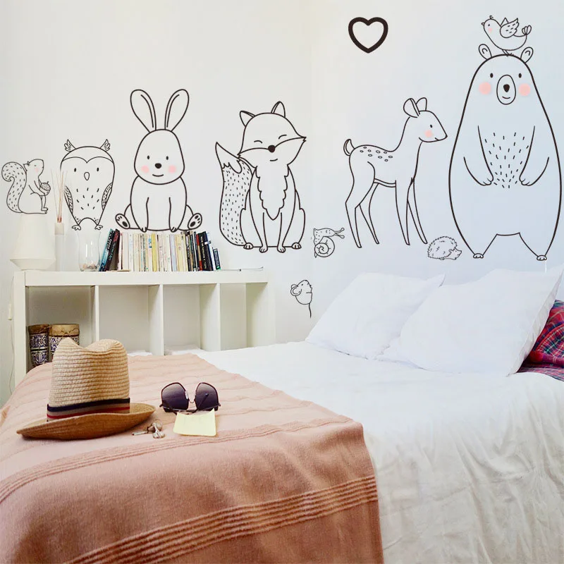 

2021 Cartoon Animal Wall Sticker Shy Bear Fox Baby Children Room Creative Nursery Decals Adhesive Home Decor Wallpaper Supply