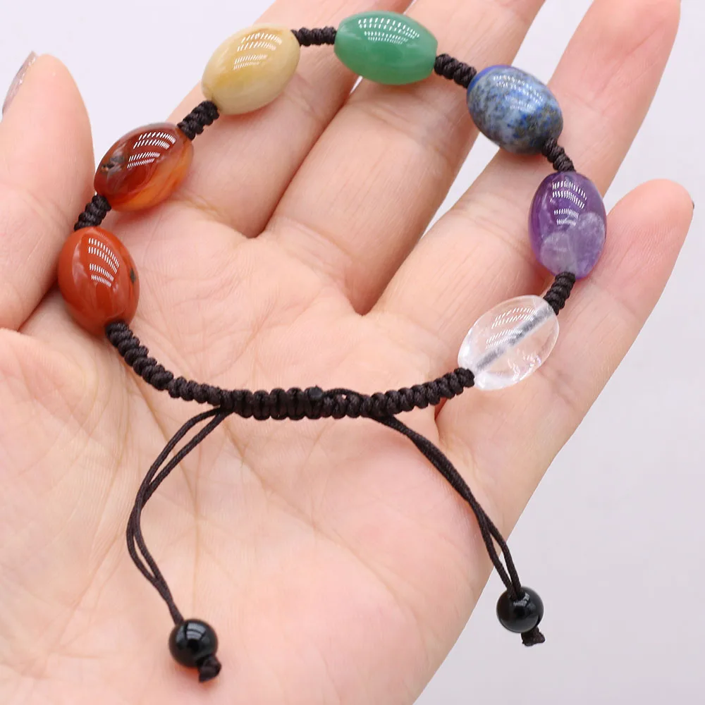 

Natural Semi Precious Oval Stone Bead 7 Chakra Woven Bracelet Charm Spiritual Healing Jewelry Accessories As A Gift for Women