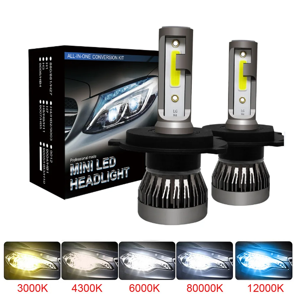 

NEW 2Pcs Mini H7 H4 LED Bulb Car Headlight H11 H1 H8 H3 H9 9005/HB3 9006/HB4 Hi-Lo Beam 80W 12000LM Auto Headlamp LEDs Fog Light