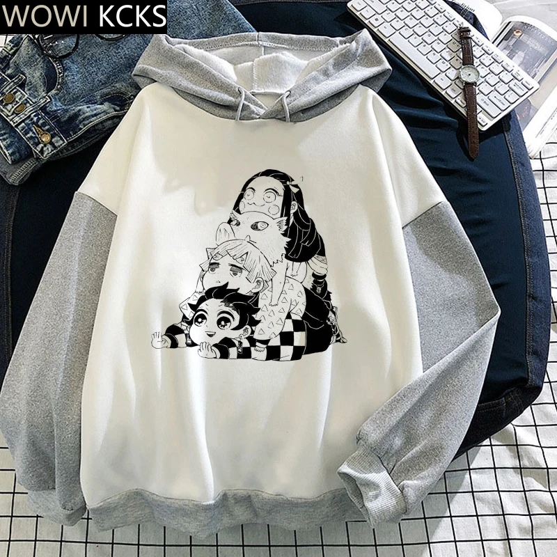 

Oversize Winter Kawaii Demon Slayer Anime Cute Hoodie Gray Pullover Sweat Clothes Women Kamado Tanjirou Tops Hoodies Sweatshirt