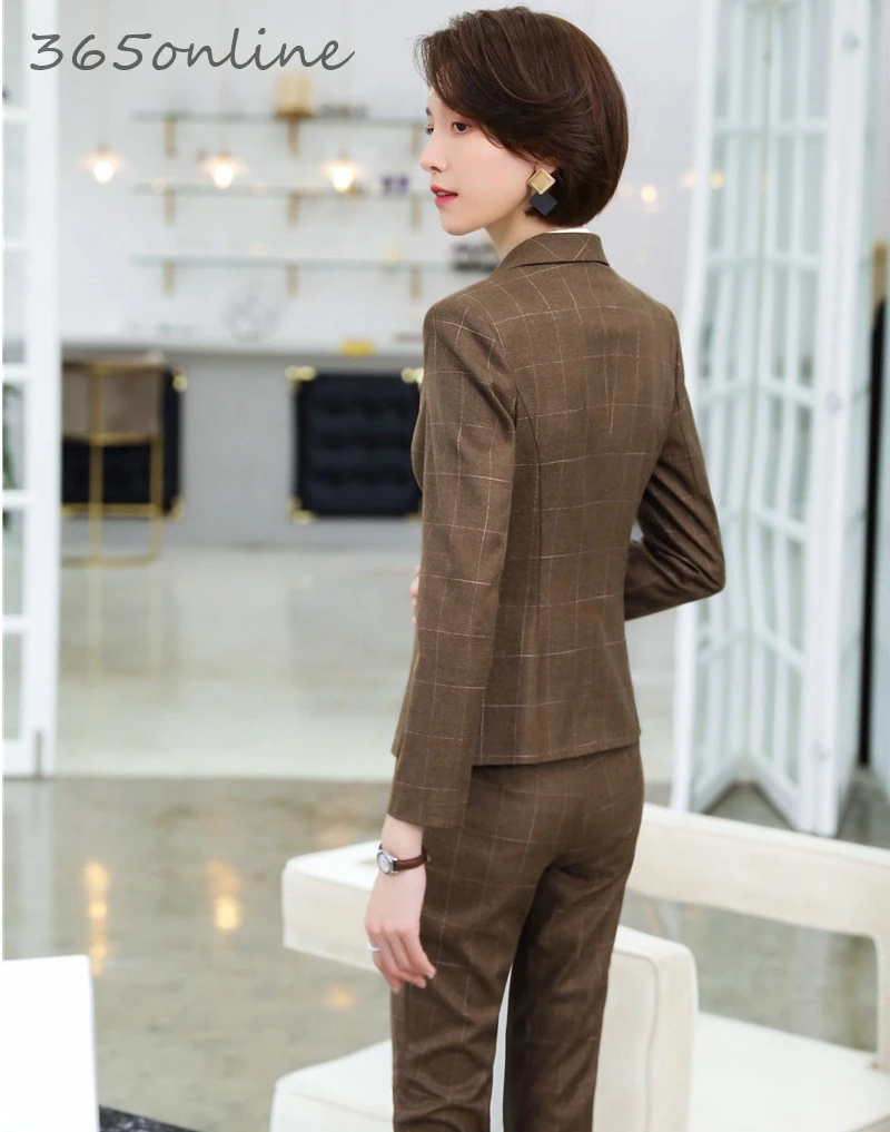 Высококачественные тканевые Модные клетчатые Деловые женские костюмы брючные