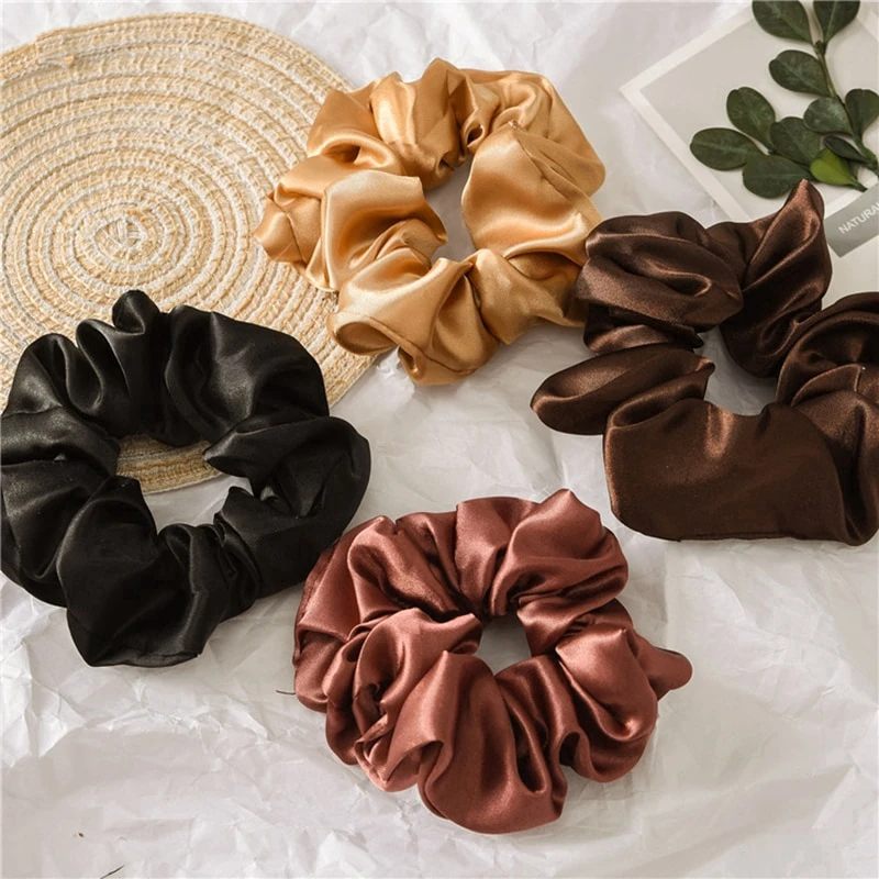 

1PC Satin Silk Solid Color Scrunchies Elastic Hair Bands 2019 New Women Girls Hair Accessories Ponytail Holder Hair Ties Rope