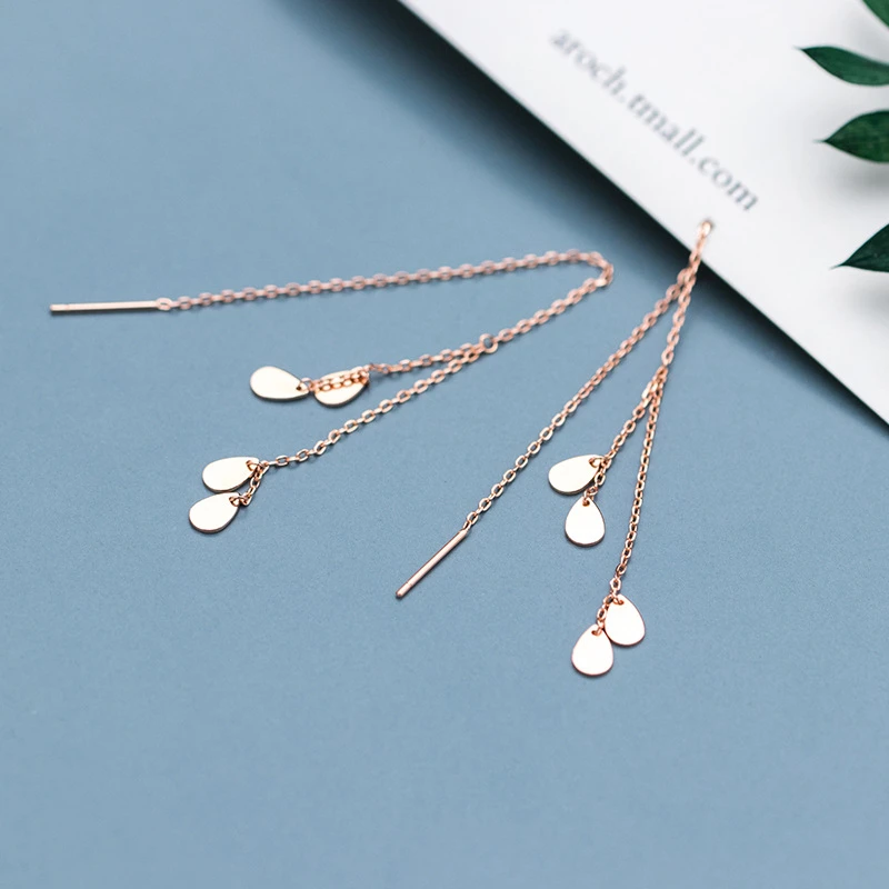 

100% Real 925 Sterling Silver Earrings Water Drop Shape Dangle Earrings 11.5CM Long Chain for Women Fashion Jewelry Gift