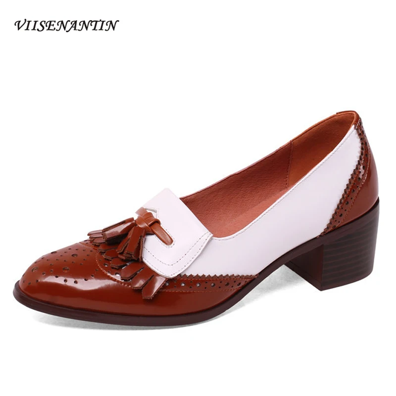 

Туфли-лодочки женские на толстом каблуке, модные ретро Туфли-оксфорды, с бахромой, в студенческом стиле, с лямкой на шее, на среднем каблуке, ...