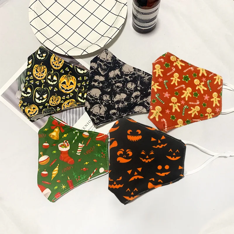 

1 New European And American Fashion Adult Halloween Pumpkin Skull And Christmas Santa Printed Cotton Mask