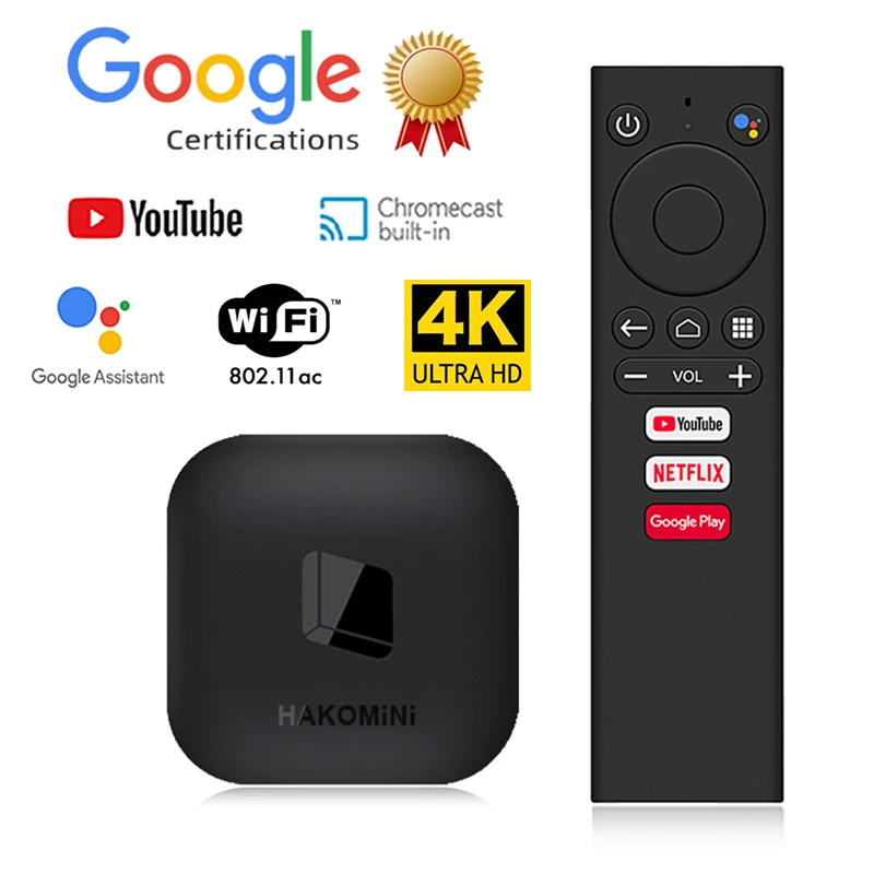 HAKOMiNi Android TV Box Подлинный сертификат Google OS Amlogic S905Y2 5G WIFI 4K Поддержка Assistant Chromecast