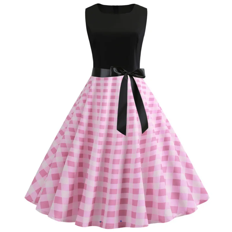 TITAME Women Vintage Dress Sleeveless Valentine Big Swing Elegant Print Party Dresses Robe Plus Size | Женская одежда