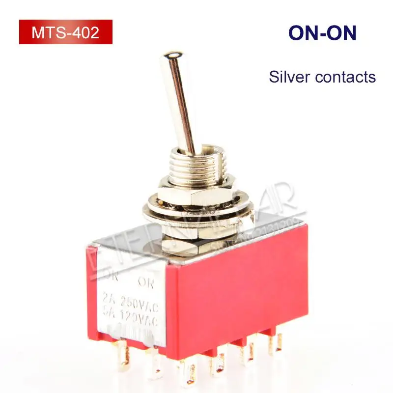 Red-MTS-402 SPDT DPDT сброс запирающий переключатель MTS-102 5A 6A 125V 3A 250 AC Mini 3 6PIN ON-OFF-ON кулисный переключатель фары двигатели - Цвет: Red-MTS-402