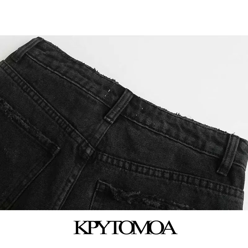

KPYTOMOA Women 2020 Chic Fashion Ripped Hole Frayed Trim Denim Shorts Vintage High Waist Buttons Fly Female Short Pants Jean