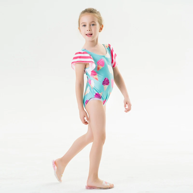 Зеленый милый купальный костюм с оборками цельный 2020 детская купальная одежда