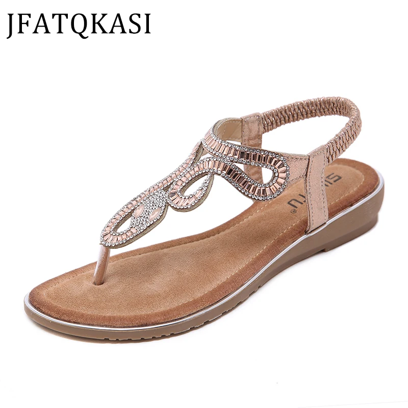 Женские босоножки Сезон лето Обувь на плоской подошве Стразы зажим для ног