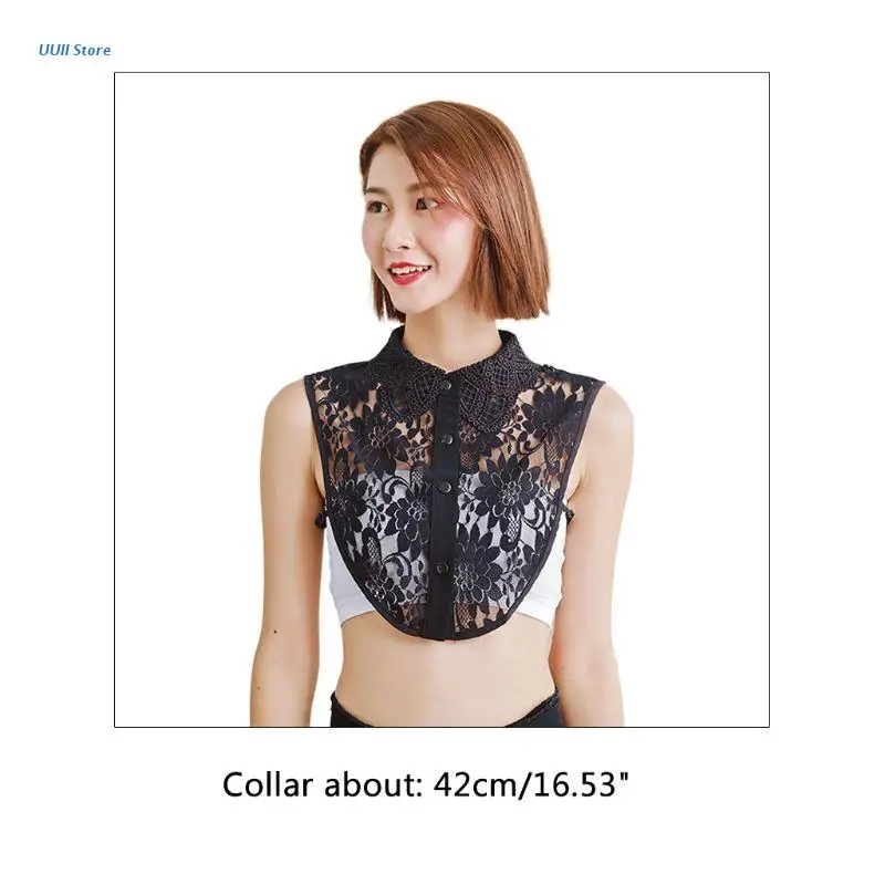 

Female Detachable Half-Shirt Necklace Hollow Floral Lace Lapel Fake Collar