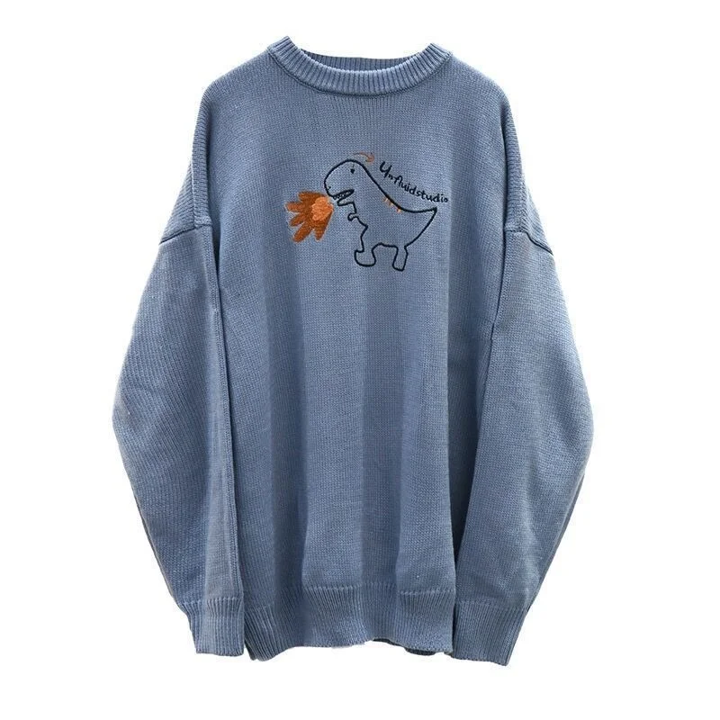 

Pullovers Women Cartoon Winter Knitted Ulzzang Sweet Kawaii Hot Sale Crewneck Causal Embroidery Students Streetwear Simple Chic