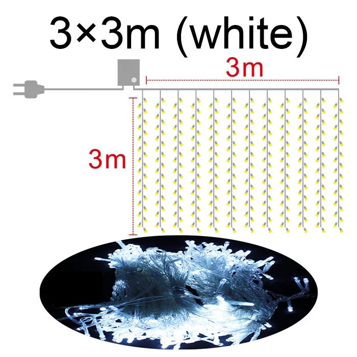 White 3x3 м 300 светодиодов для дома, улицы, праздника, рождества, декоративные, свадебные, рождественские гирлянды, сказочные занавески, гирлянды, полосы, Вечерние огни - Испускаемый цвет: White