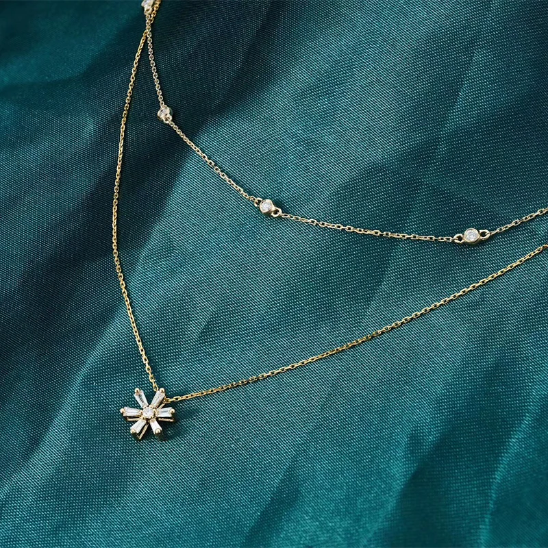 ?? Aazuo リアル 18K ホワイトゴールドローズゴールドリアル Bagutte ダイヤモンド妖精チョーカーフラワーペンダントダブルチェーンネックレスため才能女性