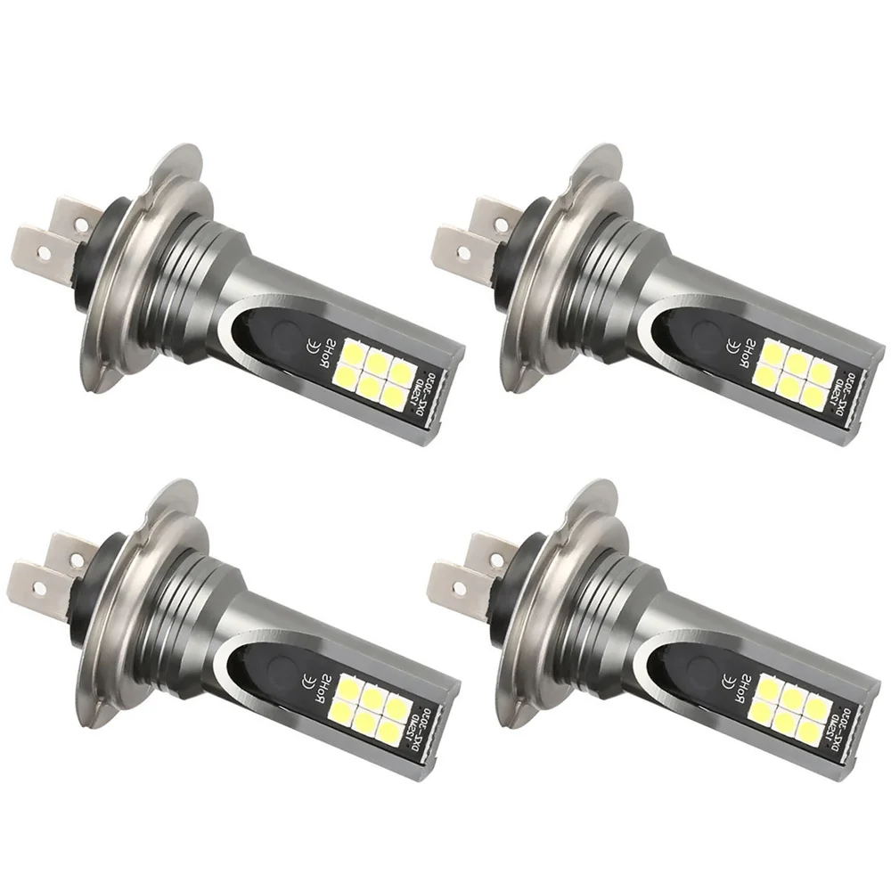 

4pcs H7 3030 12LED Bright 6500K White Headlight Bulbs 12V 24W 960LM Car Fog Safety Driving Light Car Accessories Replacement