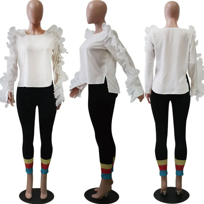 ZJFZML размера плюс сексуальный топ и блузка женская бабочка с длинным рукавом приталенная рубашка Осенняя однотонная с рюшами спереди короткая сзади Длинная блузка