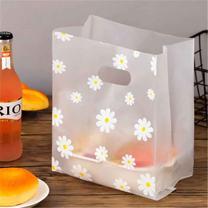 

50 Pcs/lot Plastic Daisy Printed Transparent Coffee Bread Shop Bakery Cookies Pastry Nougat Food Takeaway Packaging Bags