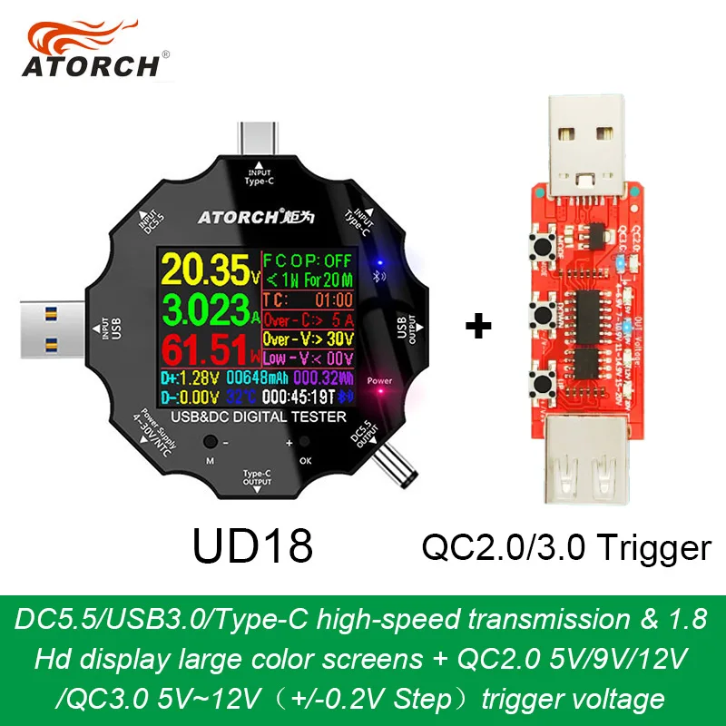 UD18 Для APP USB 3 0 Тип C PD DC5.5 5521 Вольтметр Амперметр Напряжение измеритель тока для