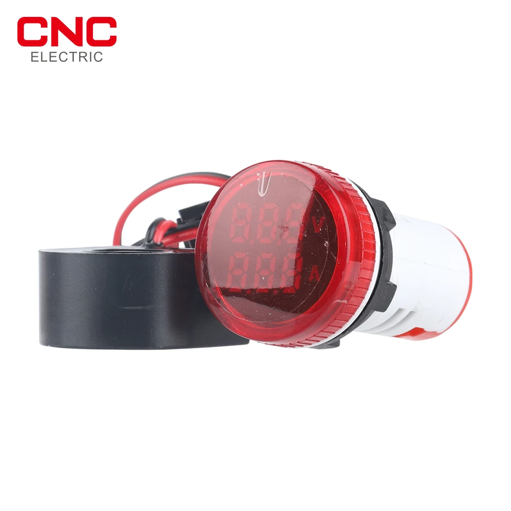 

CNC 5pc Round Mini Digital Voltmeter Ammeter 22mm AC50-500V 0-100A Volt Voltage Tester Meter Dual LED Indicator Pilot Lamp Light