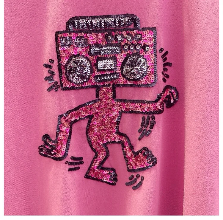 

2021 Spring Summer New Korean Style Loose Cotton Lady Top Embroidery Cartoon Sequins Short-Sleeved T-shirt Fashion Basic Shirt