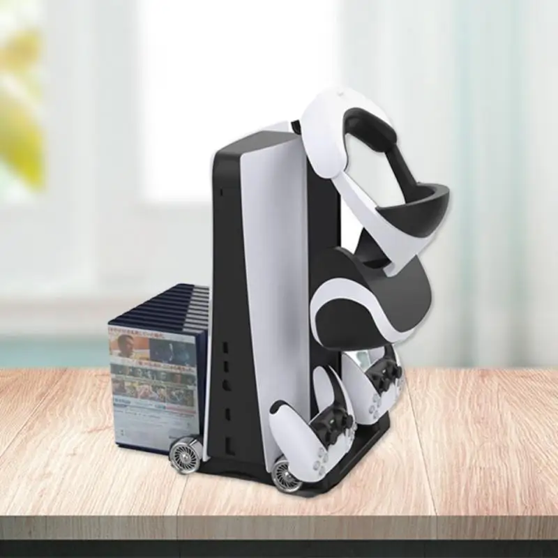 

For PS5 Console Cooling Bracket With Disc Storage Rack For PS5 Gamepad Two-seater Charger With Earphone Storage Bracket