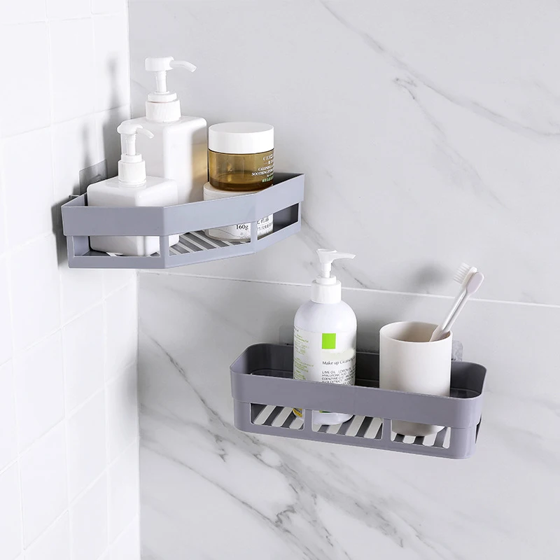 

Punch-free Bathroom Shampoo Soap Toothbrush Shelf Storage Rack Bathroom Tripod Wall-mounted Corner Seamless Organizer