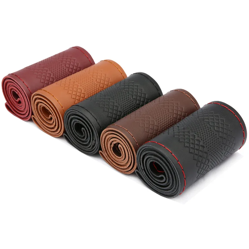 Кожаный чехол для руля с тиснением всесезонный универсальный из воловьей кожи