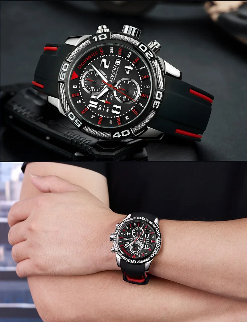 Часы MEGIR Мужские кварцевые с хронографом люксовые Брендовые спортивные