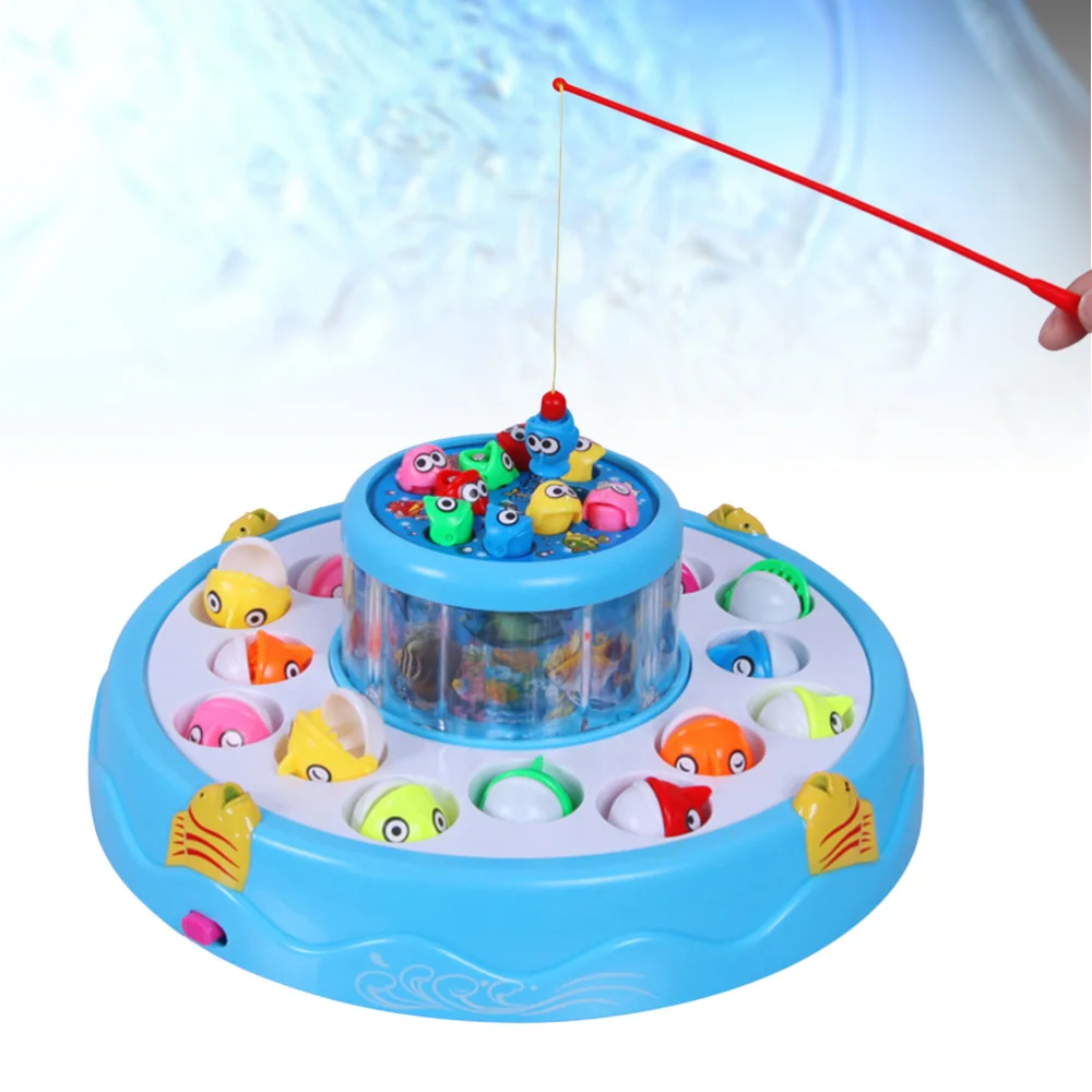 

Electric Double-deck Fishing Game Set Light Magnetic Fishing Playset without Battery for Kid Child (1 Fish Plate + 4