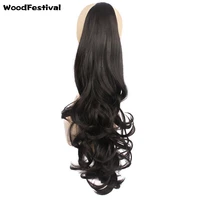 woodfestival women synthetic cosplay wavy claw clip ponytail hair extension wig black dark brown blonde high temperature fiber