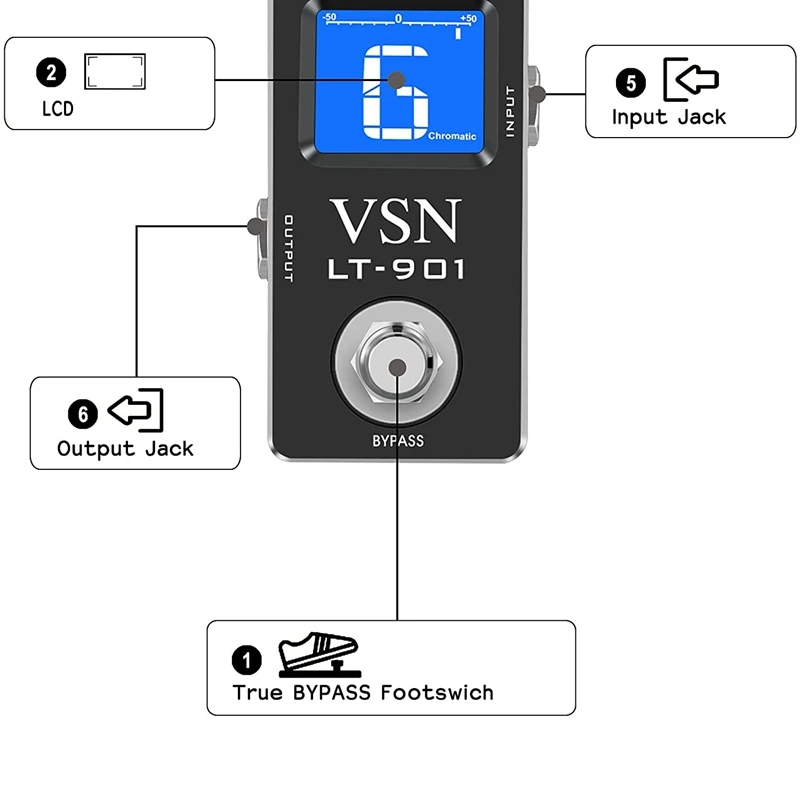 Хроматическая педаль-тюнера VSN для гитары с высокой точностью тюнер бас-гитары